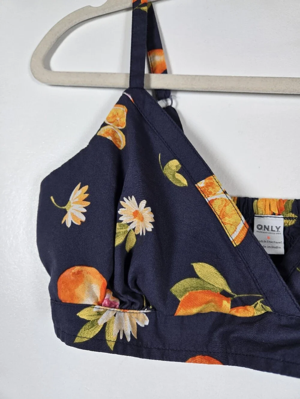 Old Navy Classic Woven Citrus Floral Navy 2pc Pajama Set Bralette Shorts S-M